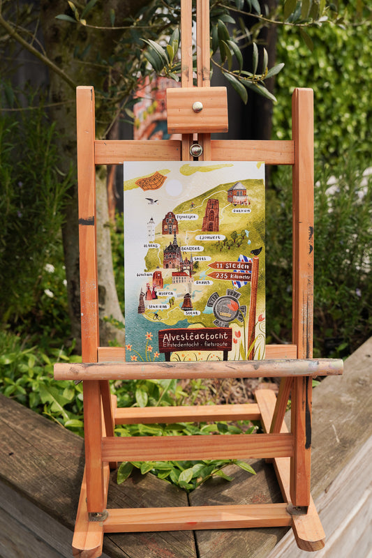 “Fietselfstedenroute” – A5 Illustratie Print | Art Print op 300gsm Tintoretto Gesso | Elfstedenset