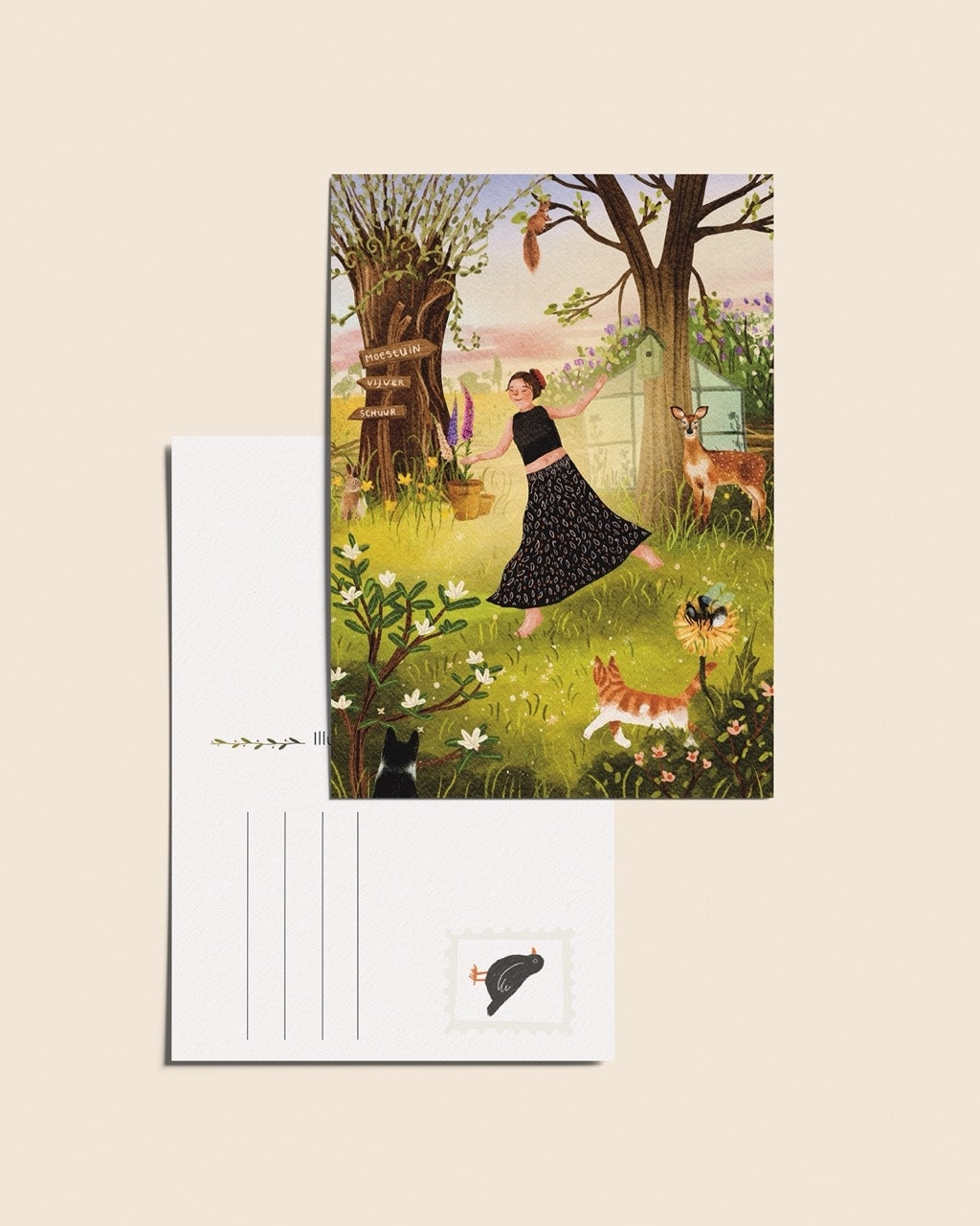 Ansichtkaart 'Dansen in de tuin', A6