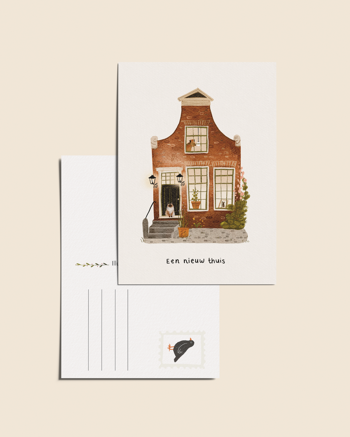 Ansichtkaart 'Een nieuw thuis', A6