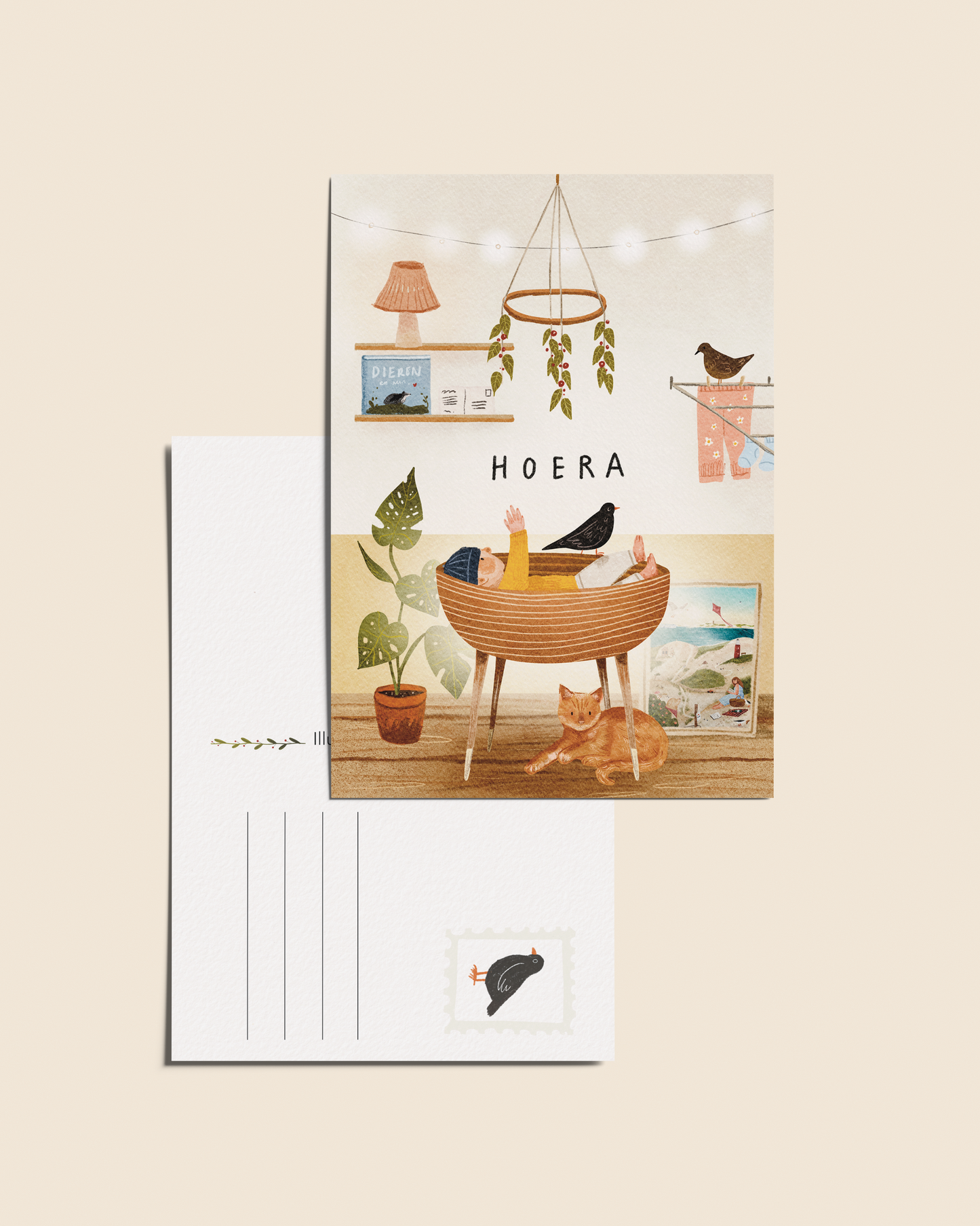 Ansichtkaart 'Hoera', A6