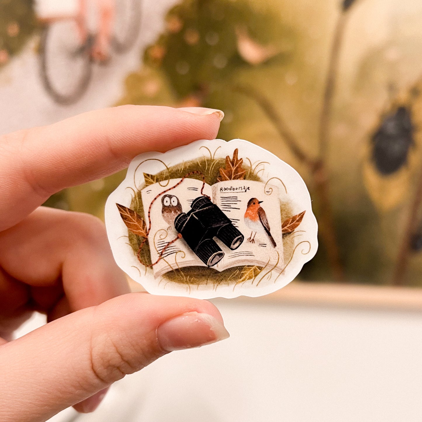 Sticker 'Vogels kijken', 4 x 3 cm