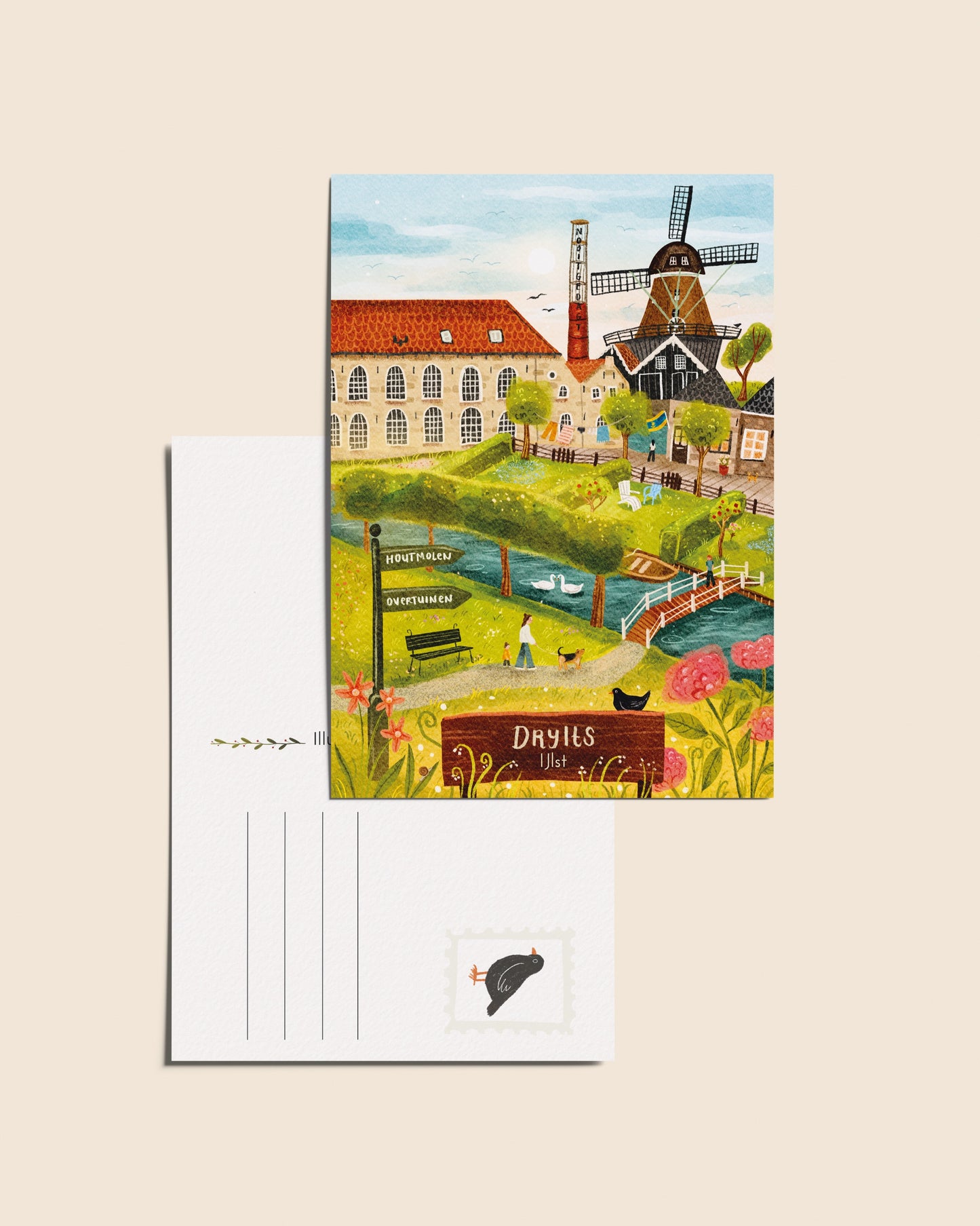 “IJlst” – A6 Geïllustreerde Ansichtkaart | 350gsm Tintoretto Gesso | Elfstedenserie