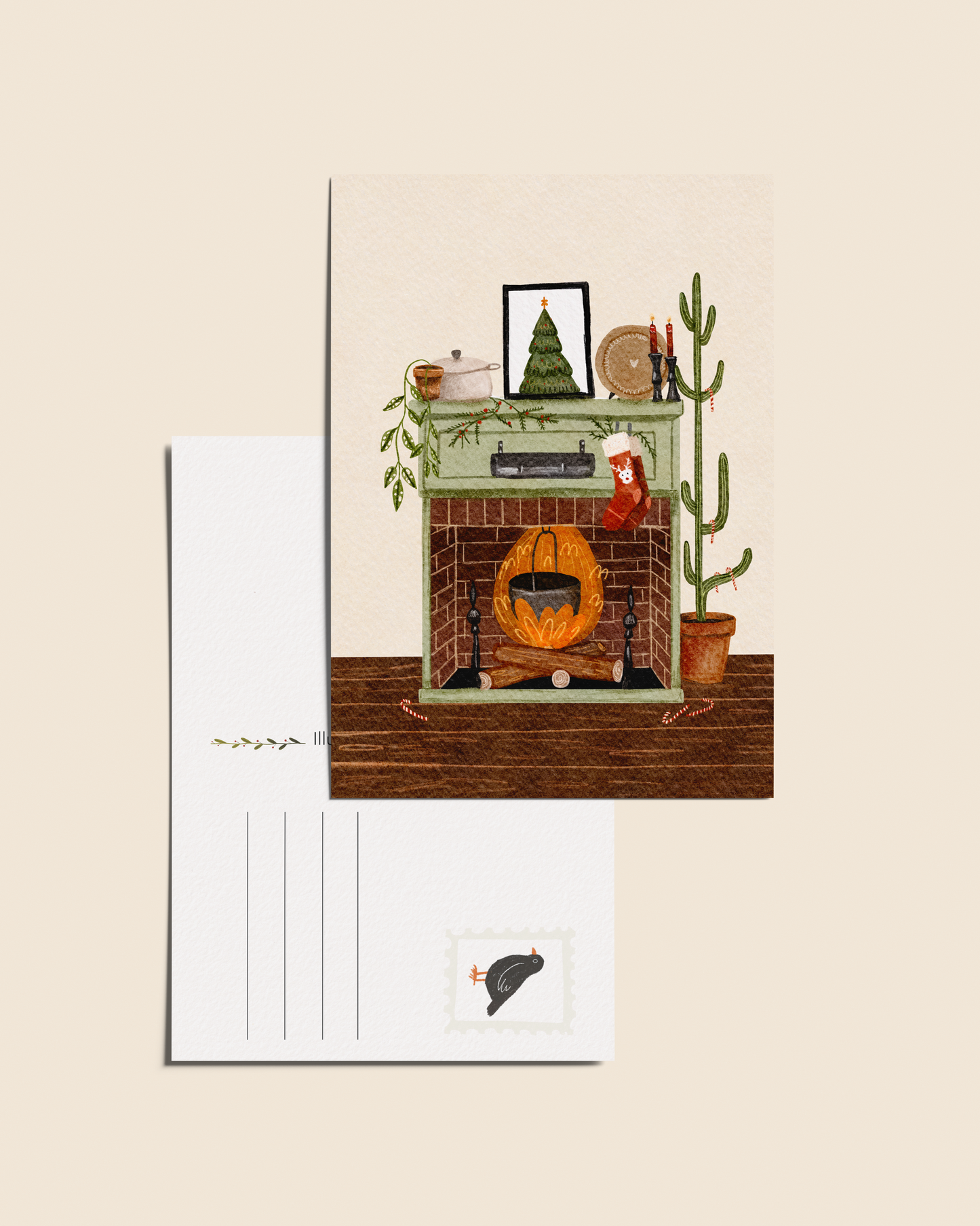 Ansichtkaart 'Knusse open haard', A6