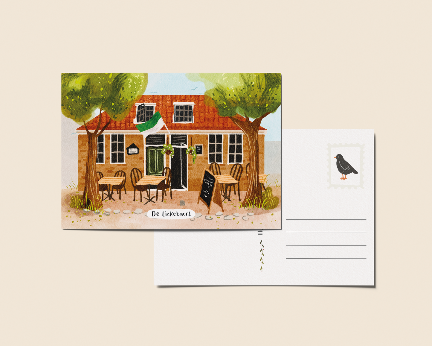 “Restaurant de Lickebaert – A6 Geïllustreerde Kaart | 350gsm Tintoretto Gesso