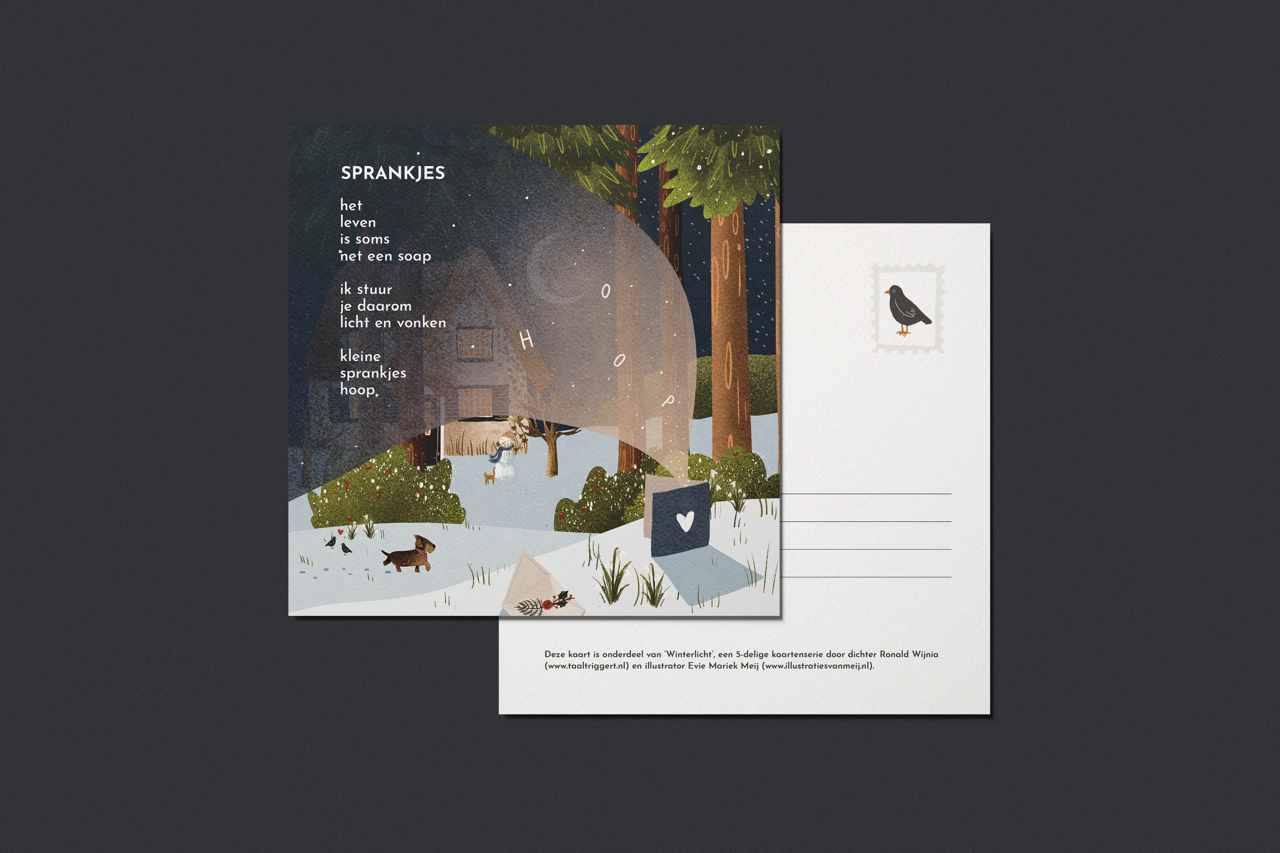 Ansichtkaart 'Sprankjes', 13x13 cm