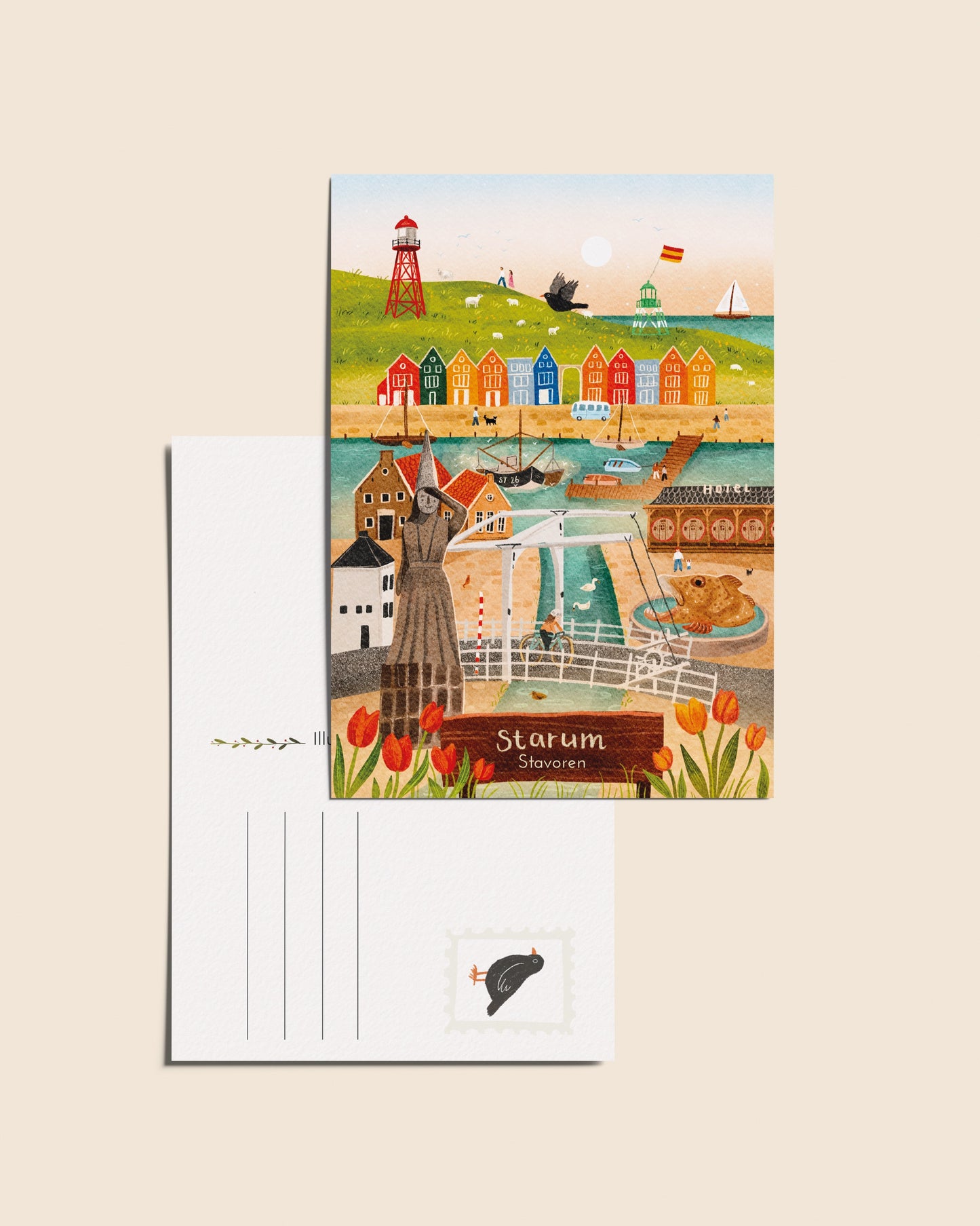 “Stavoren” – A6 Geïllustreerde Ansichtkaart | 350gsm Tintoretto Gesso | Elfstedenserie