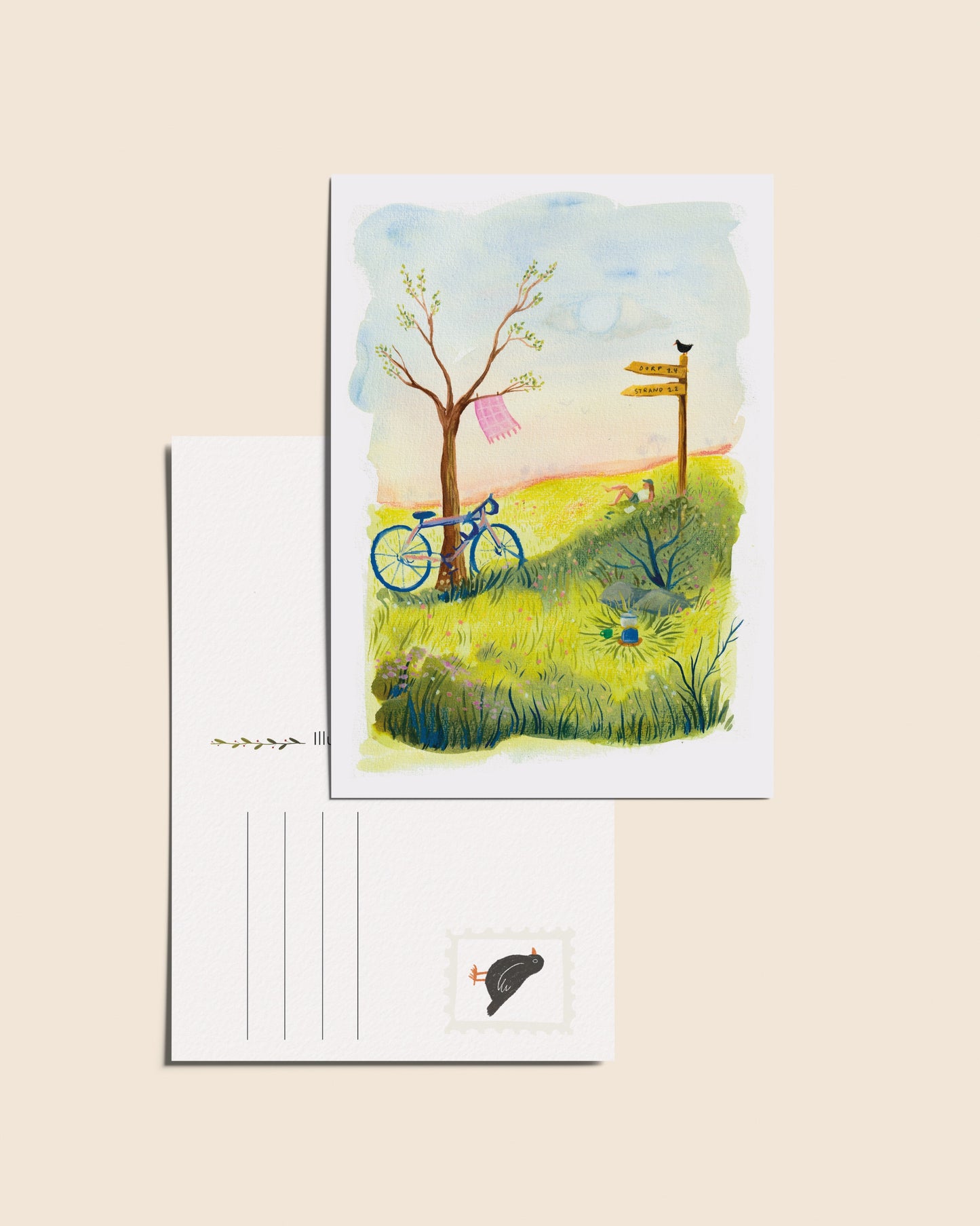 “Fietspauze” – A6 Geïllustreerde Ansichtkaart | 350gsm Tintoretto Gesso