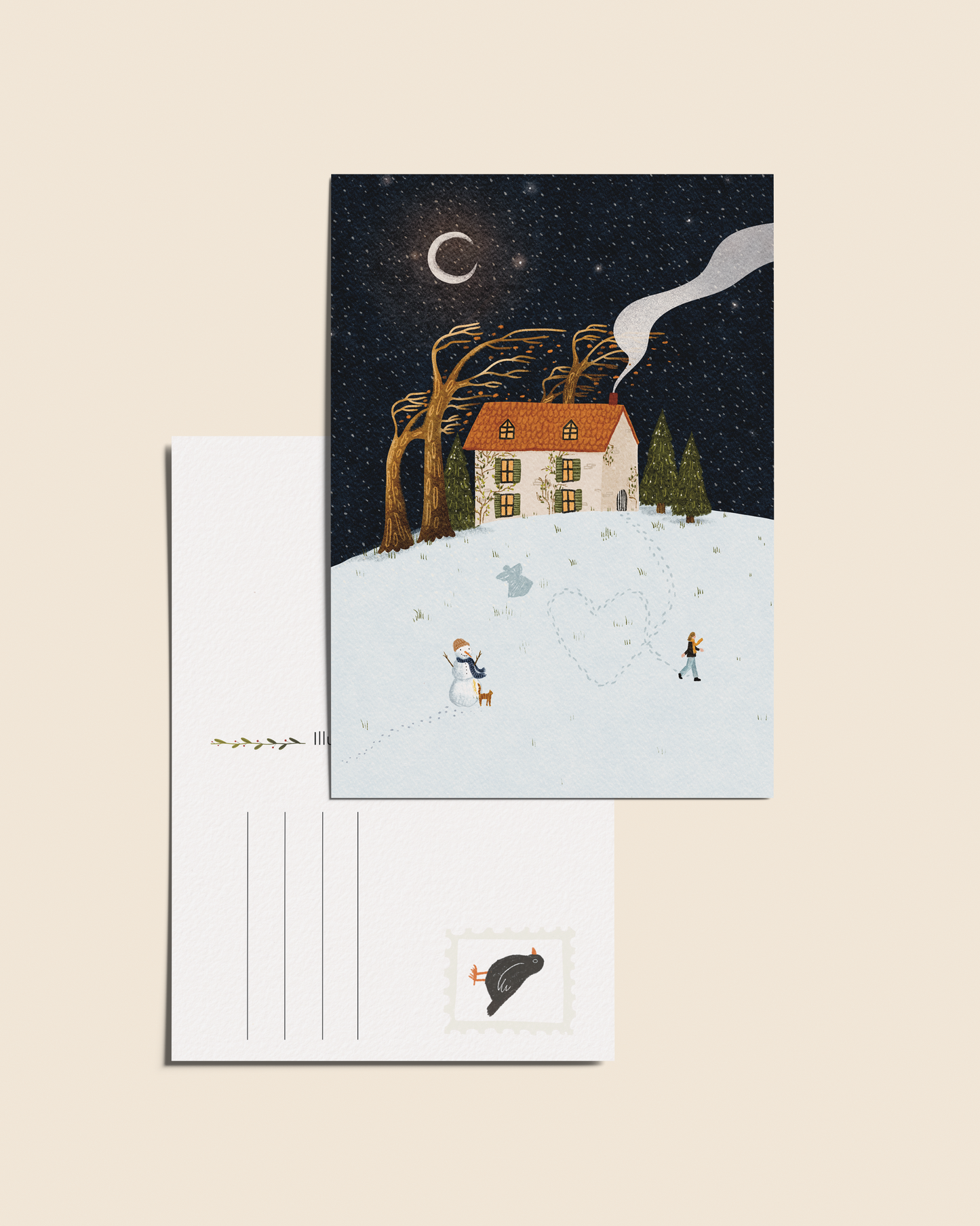 Ansichtkaart 'Winterhuisje', A6