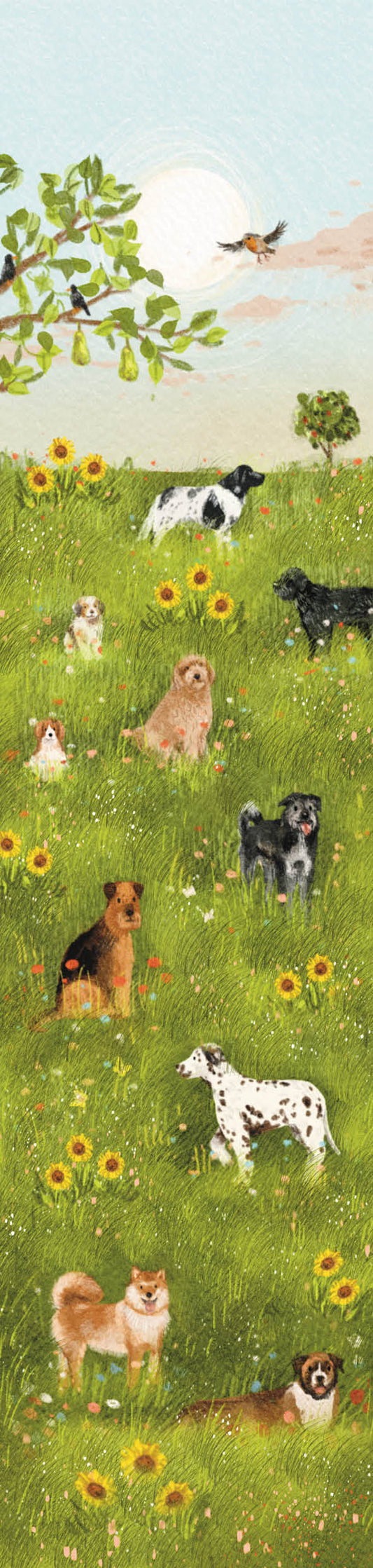 Honden in bloemenveld, boekenlegger