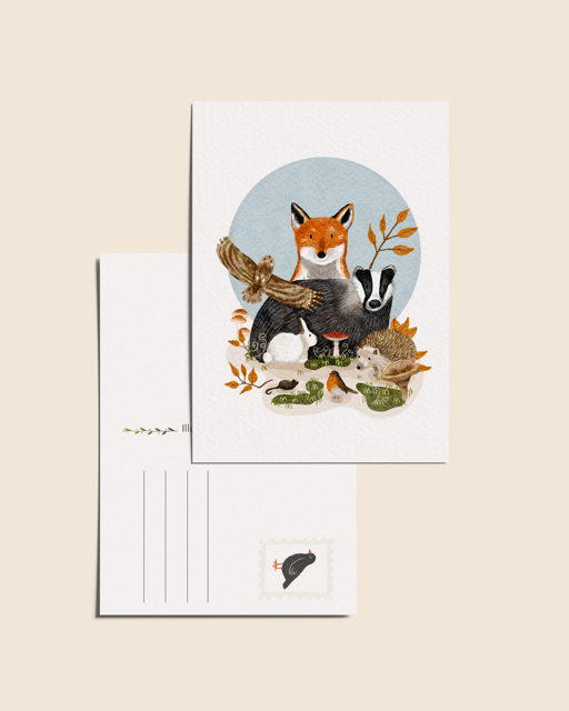 Ansichtkaart 'Bosdieren', A6