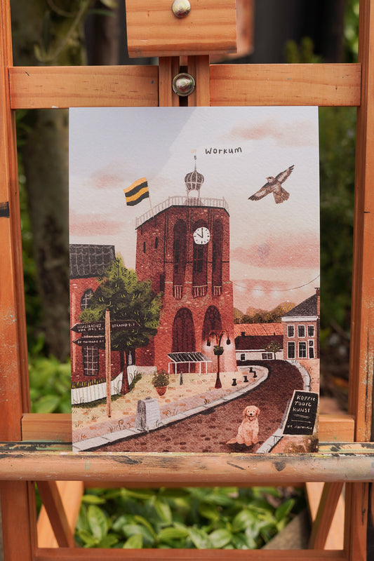 “Workum overdag” – A5 Illustratie Print | Art Print op 300gsm Tintoretto Gesso