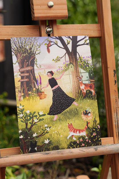 “Dansen in de tuin” – A5 Illustratie Print | Art Print op 300gsm Tintoretto Gesso
