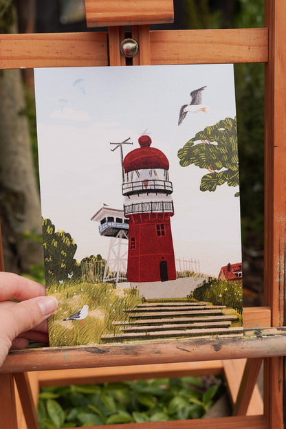 “Vuurtoren Vlieland overdag” – A5 Illustratie Print | Art Print op 300gsm Tintoretto Gesso