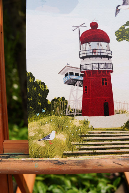 “Vuurtoren Vlieland overdag” – A5 Illustratie Print | Art Print op 300gsm Tintoretto Gesso
