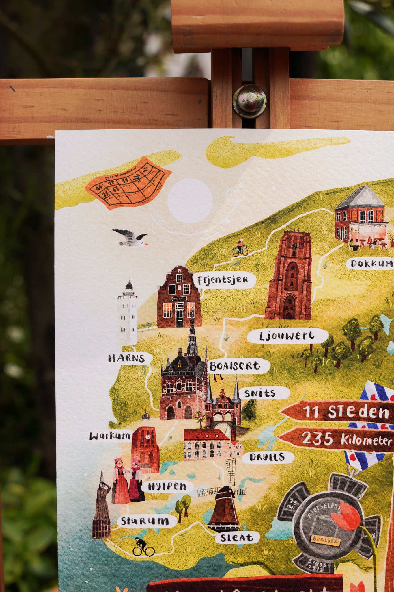 “Fietselfstedenroute” – A5 Illustratie Print | Art Print op 300gsm Tintoretto Gesso | Elfstedenset