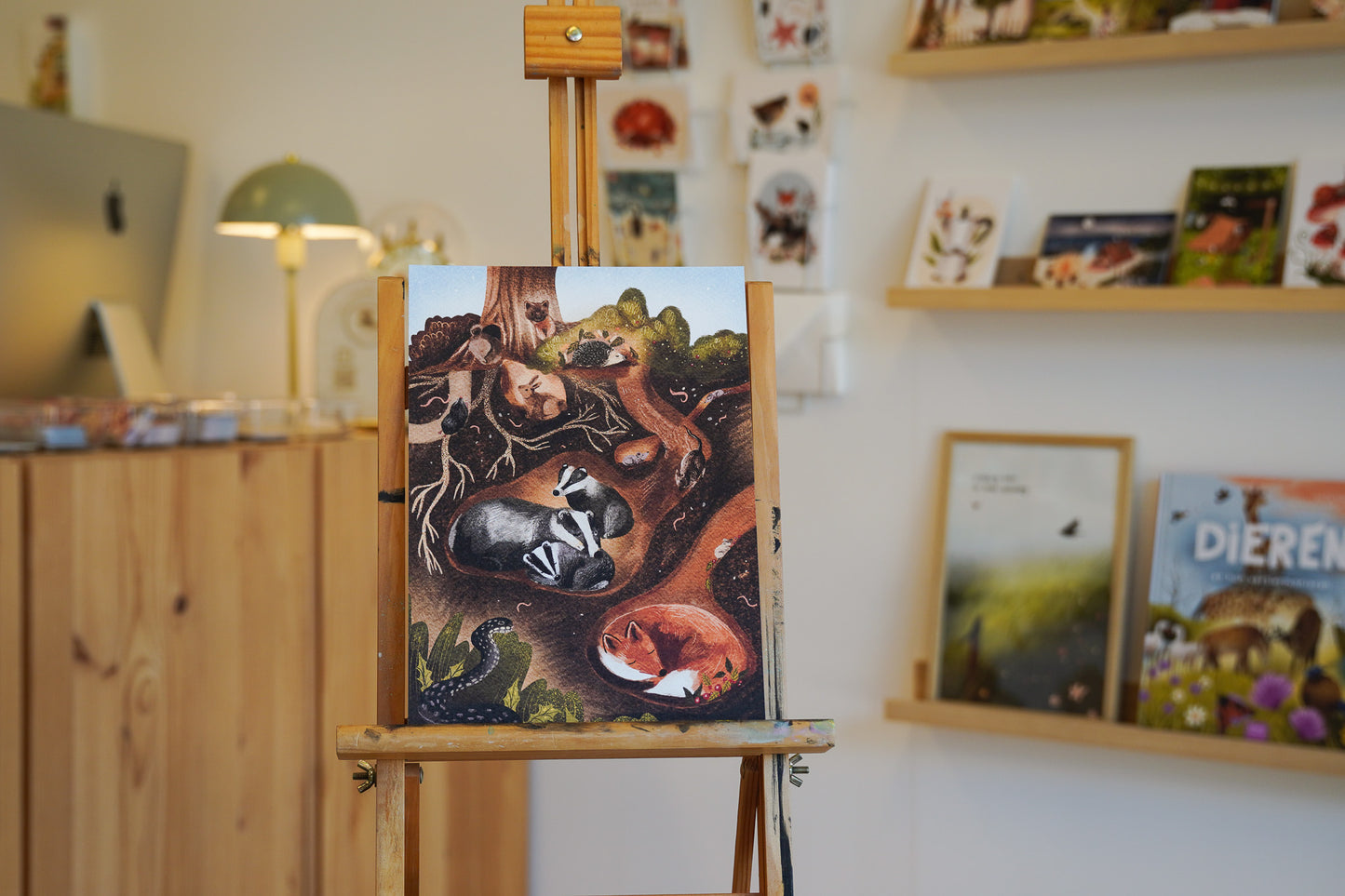 “Bosdieren onder de grond” – A4 Art Print | Illustratie Poster op 300gsm Tintoretto Gesso
