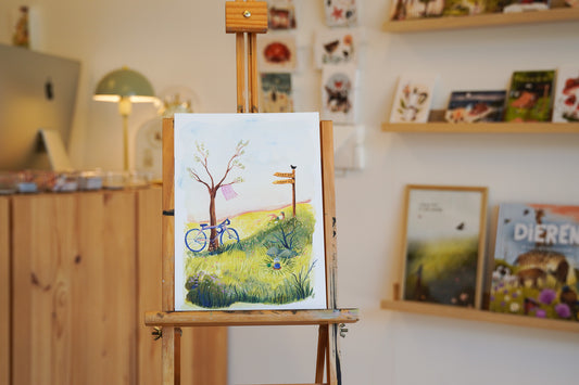 “Fietspauze” – A4 Art Print | Illustratie Poster op 300gsm Tintoretto Gesso