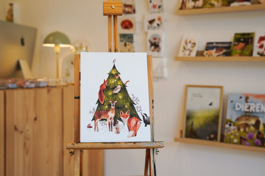“Dierenkerstboom” – A4 Art Print | Illustratie Poster op 300gsm Tintoretto Gesso