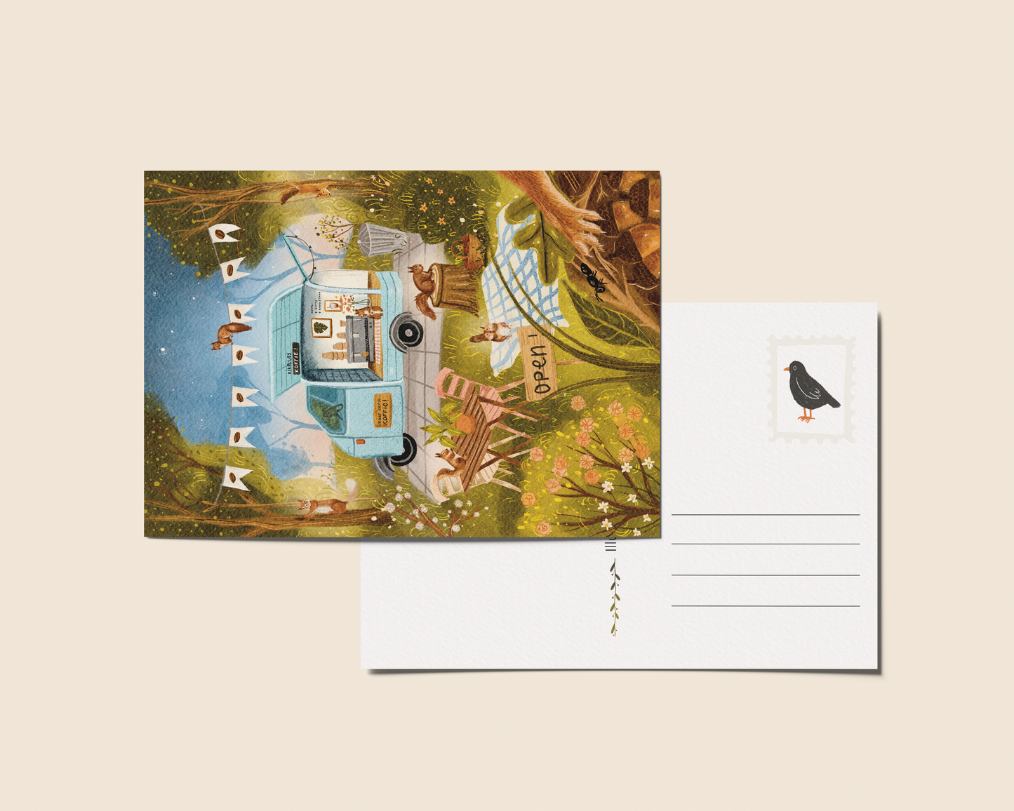 Ansichtkaart 'De eekhoorntjes piaggo', A6