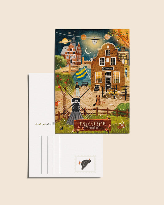 “Franeker” – A6 Geïllustreerde Ansichtkaart | 350gsm Tintoretto Gesso | Elfstedenserie