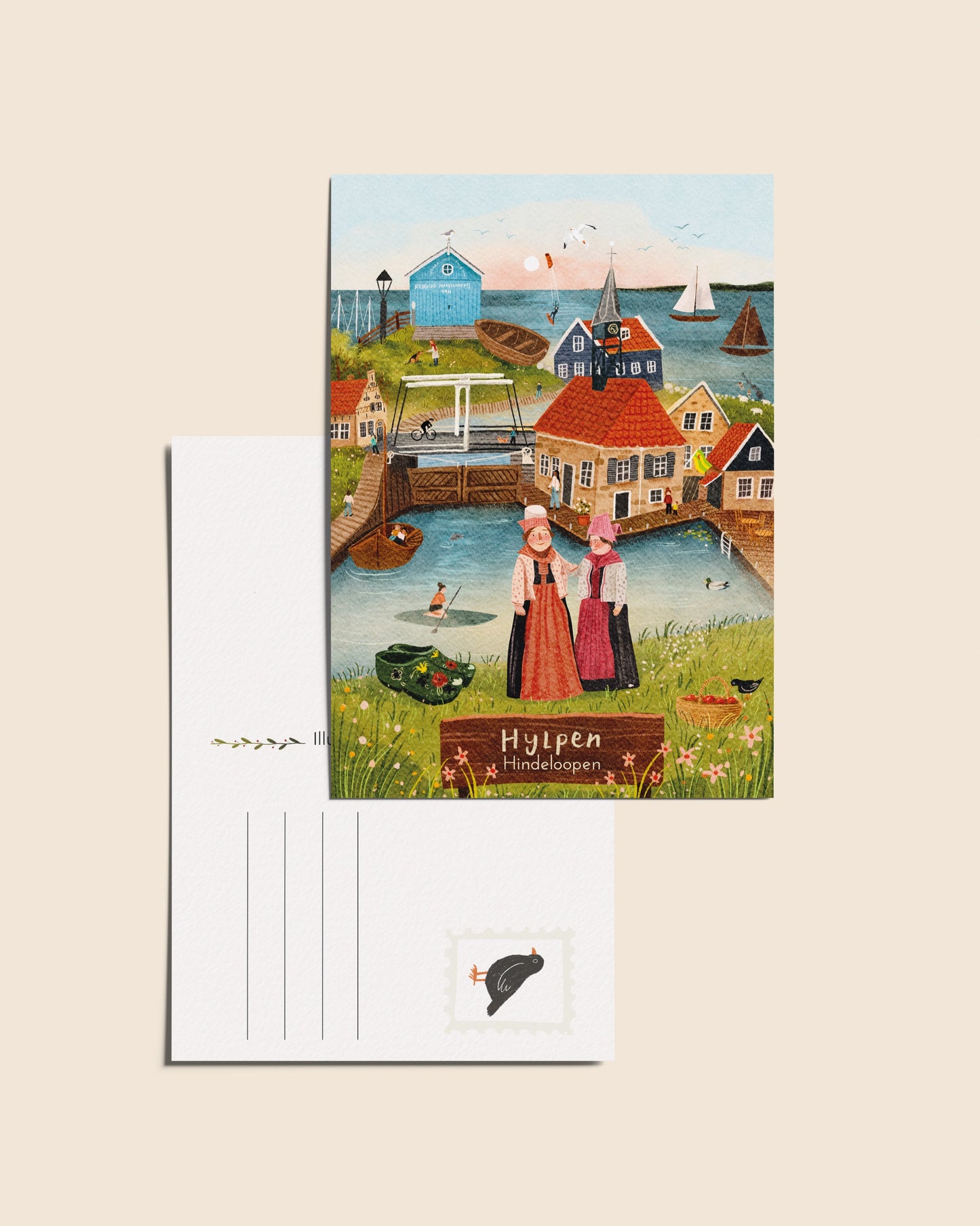 “Hindeloopen” – A6 Geïllustreerde Ansichtkaart | 350gsm Tintoretto Gesso | Elfstedenserie