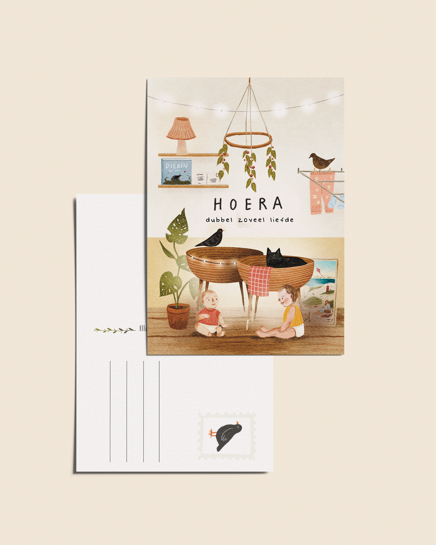 Ansichtkaart 'Hoera, dubbel zoveel liefde', A6