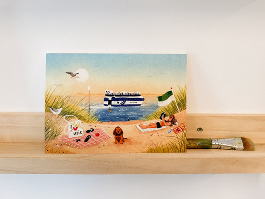 “De boot door de duinen” – A5 Art Print | Illustratie Poster op 300gsm Tintoretto Gesso
