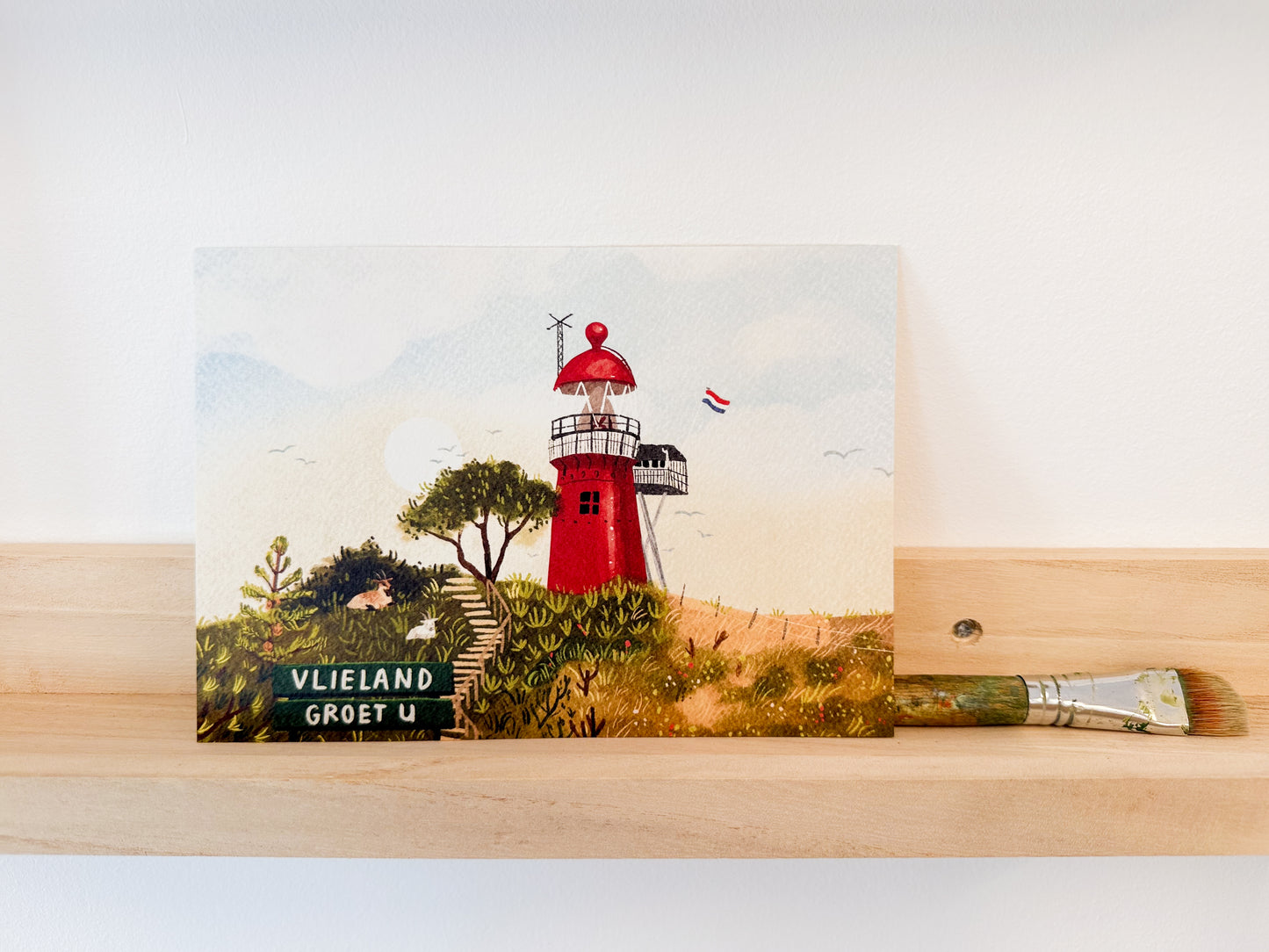 “Vlieland groet u!” – A5 Art Print | Illustratie Poster op 300gsm Tintoretto Gesso