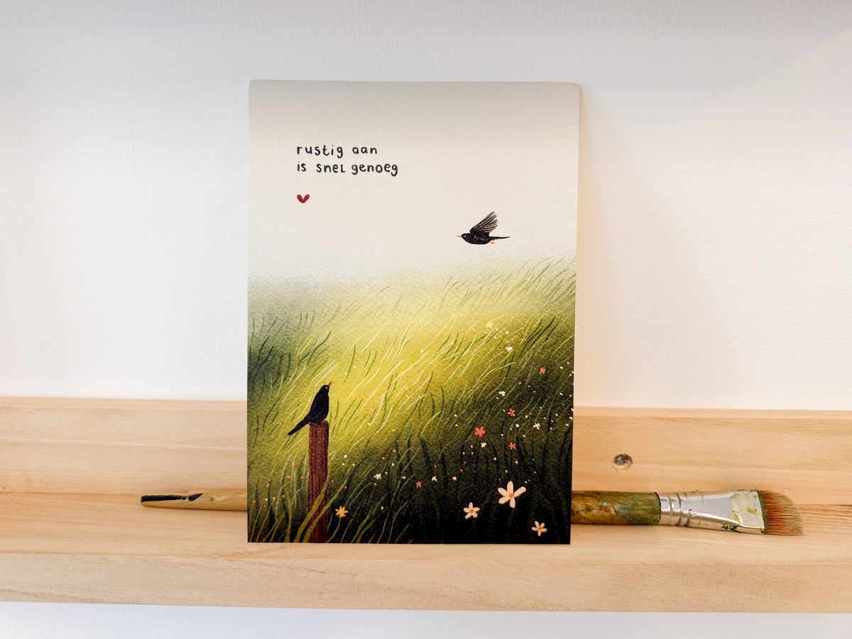 “Rustig aan is snel genoeg” – A5 Illustratie Print | Art Print op 300gsm Tintoretto Gesso