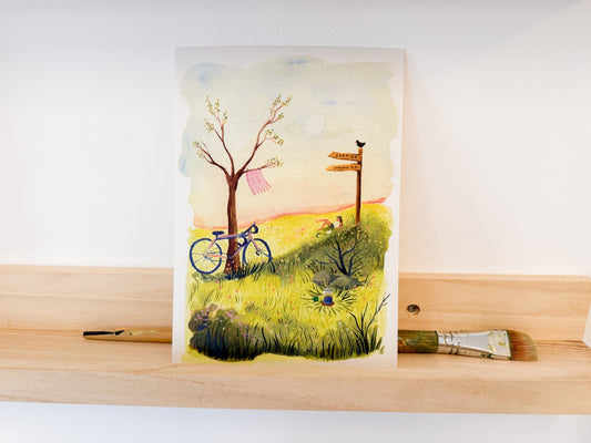 “Fietspauze” – A5 Illustratie Print | Art Print op 300gsm Tintoretto Gesso