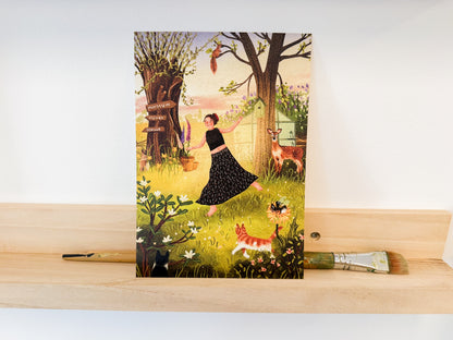 “Dansen in de tuin” – A5 Illustratie Print | Art Print op 300gsm Tintoretto Gesso