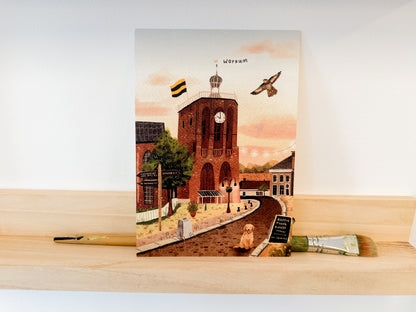 “Workum overdag” – A5 Illustratie Print | Art Print op 300gsm Tintoretto Gesso