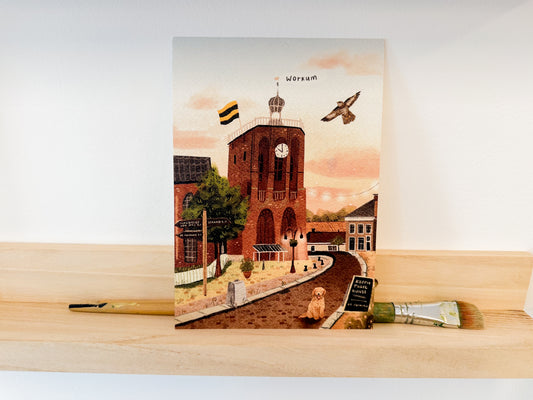 “Workum overdag” – A5 Illustratie Print | Art Print op 300gsm Tintoretto Gesso