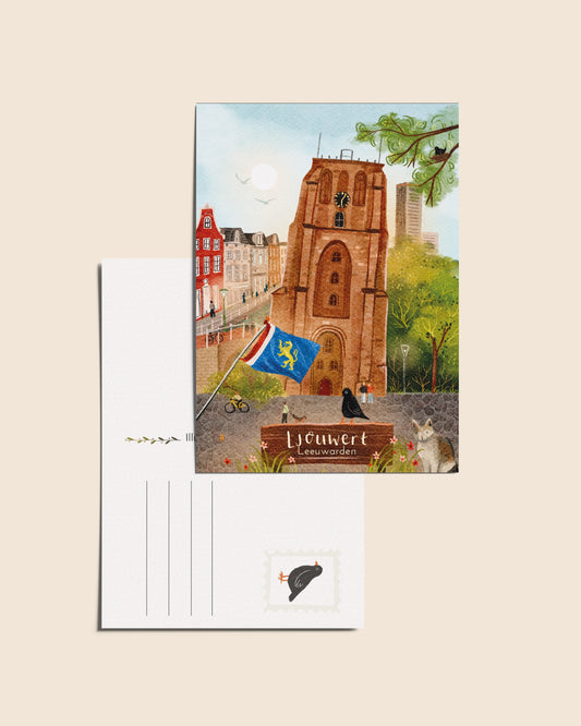 “Leeuwarden” – A6 Geïllustreerde Ansichtkaart | 350gsm Tintoretto Gesso | Elfstedenserie