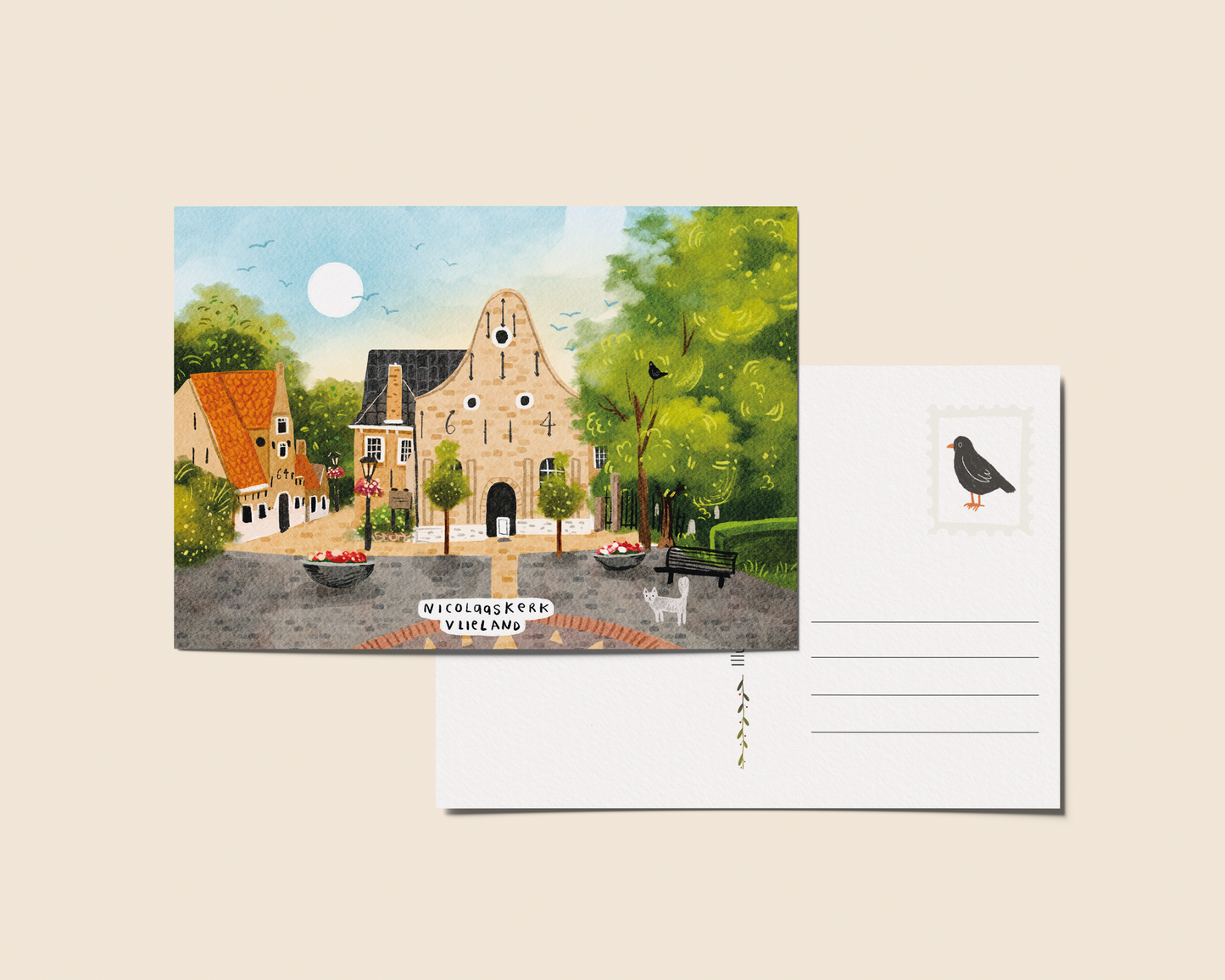 “De Nicolaaskerk" – A6 Geïllustreerde Kaart | 350gsm Tintoretto Gesso