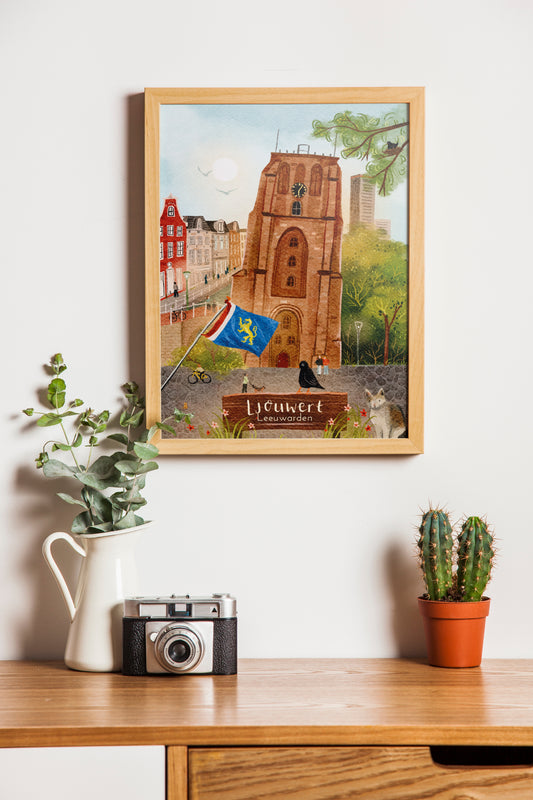 “Leeuwarden” – A3 Illustratie Print | Art Print op 300gsm Tintoretto Gesso | Elfstedenset