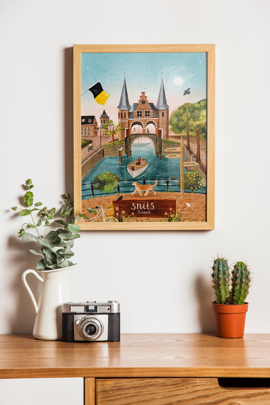 “Sneek” – A5 Illustratie Print | Art Print op 300gsm Tintoretto Gesso | Elfstedenset