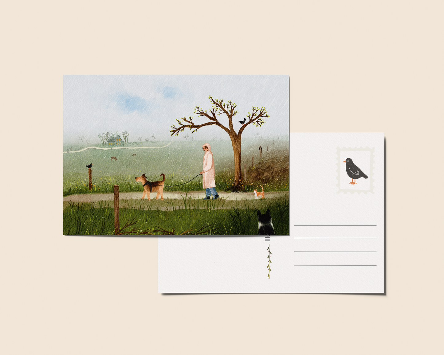 Ansichtkaart 'Rainy Walk', A6