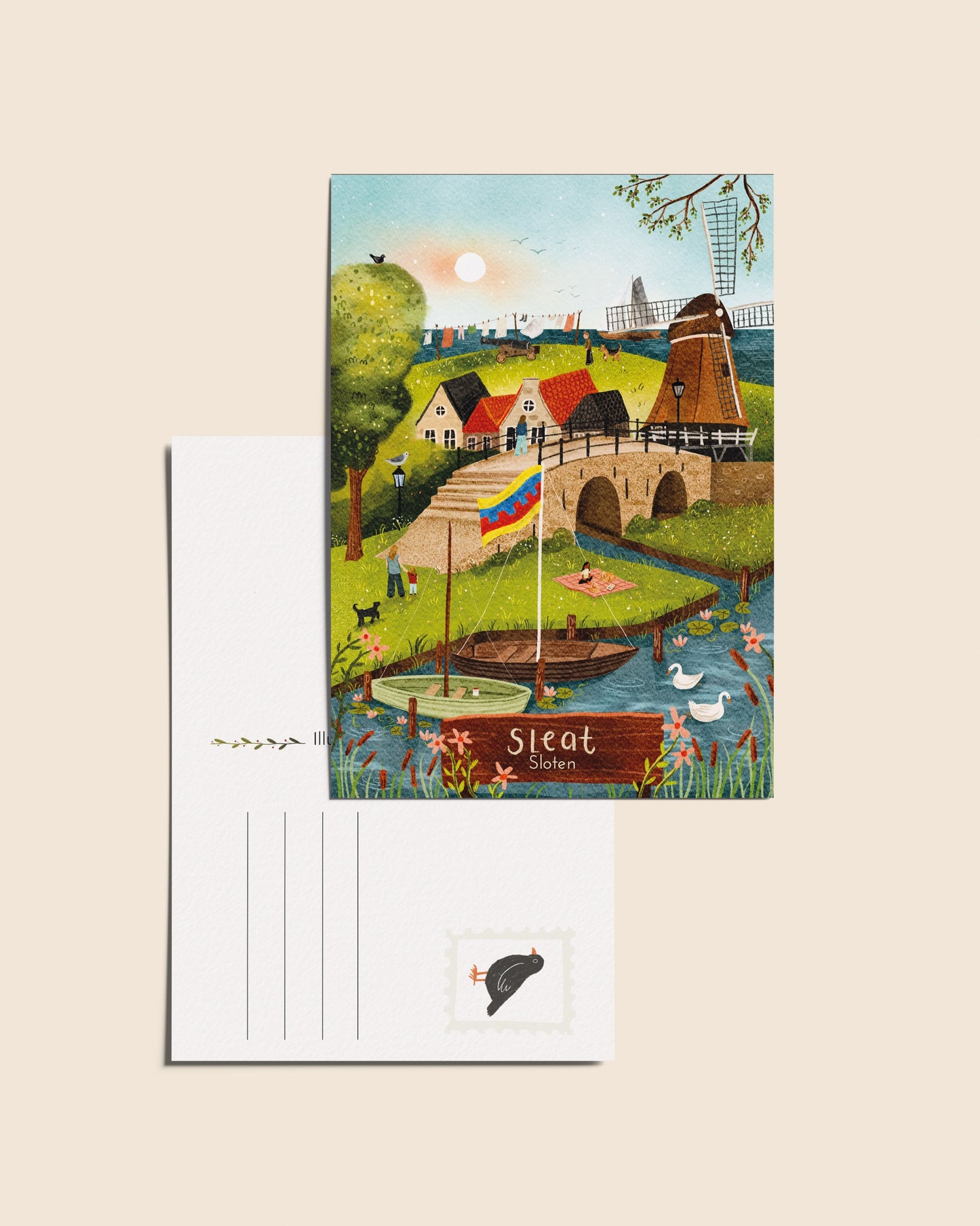 “Sloten” – A6 Geïllustreerde Ansichtkaart | 350gsm Tintoretto Gesso | Elfstedenserie