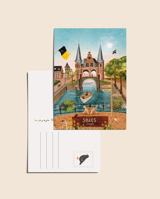 “Sneek” – A6 Geïllustreerde Ansichtkaart | 350gsm Tintoretto Gesso | Elfstedenserie