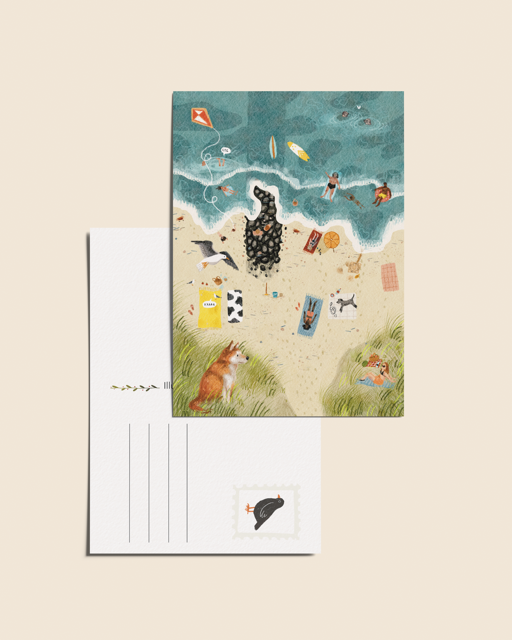 Ansichtkaart 'Stranddag van boven', A6