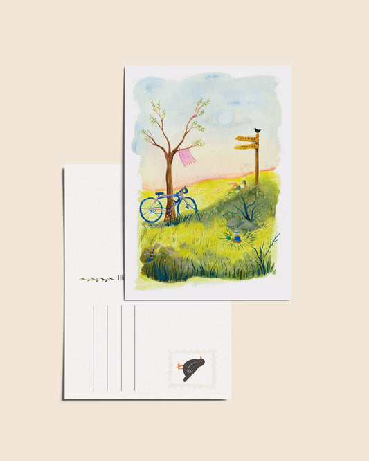 “Fietspauze” – A6 Geïllustreerde Ansichtkaart | 350gsm Tintoretto Gesso