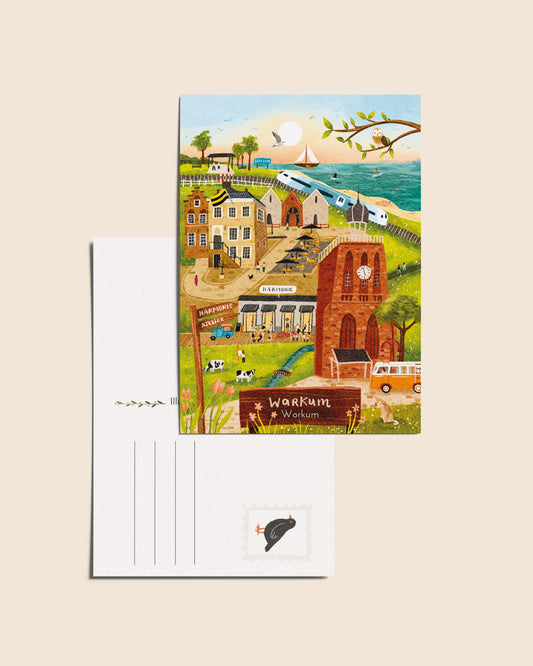 “Workum” – A6 Geïllustreerde Ansichtkaart | 350gsm Tintoretto Gesso | Elfstedenserie