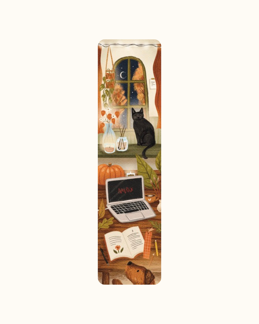 “Cozy avond” – Geïllustreerde Boekenlegger | 300gsm Tintoretto Gesso